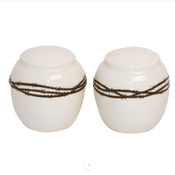 Brand New in Box HiEnd Accents BARBWIRE SALT & PEPPER SHAKER SET, 3" x 3.25" H - Picture 2 of 6